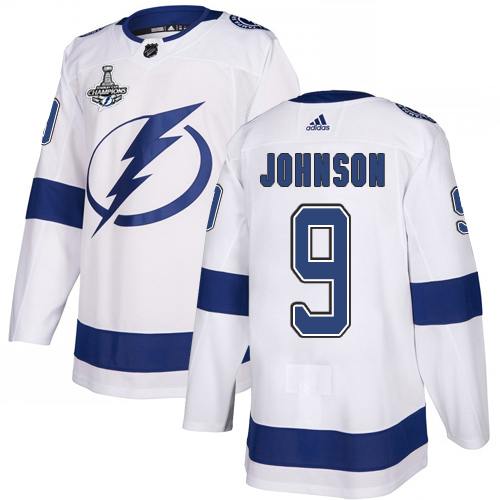 Men Adidas Tampa Bay Lightning #9 Tyler Johnson White Road Authentic 2020 Stanley Cup Champions Stitched NHL Jersey->tampa bay lightning->NHL Jersey